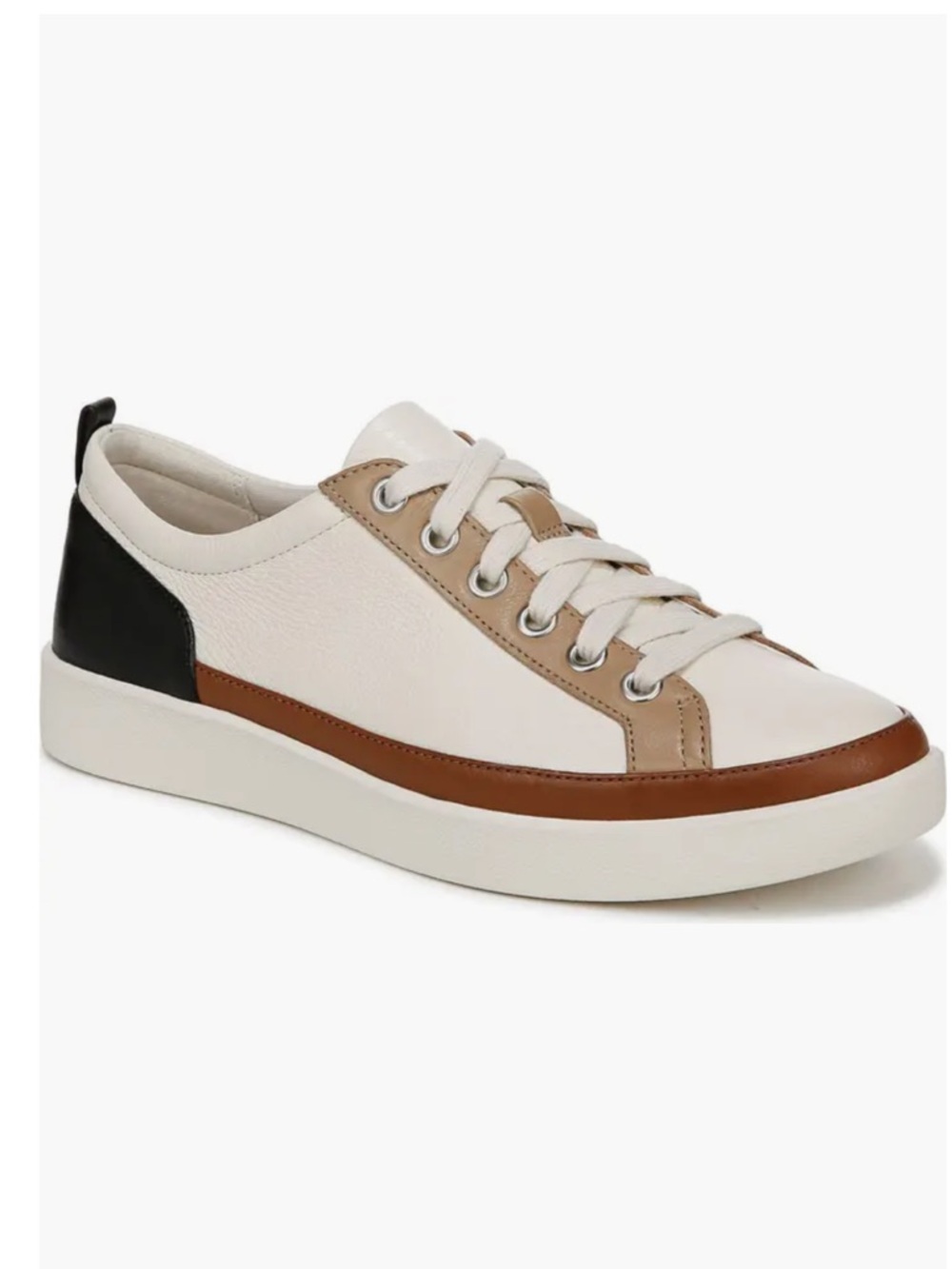 Vionic Leather Low-Top Sneaker in White, Brown & Black